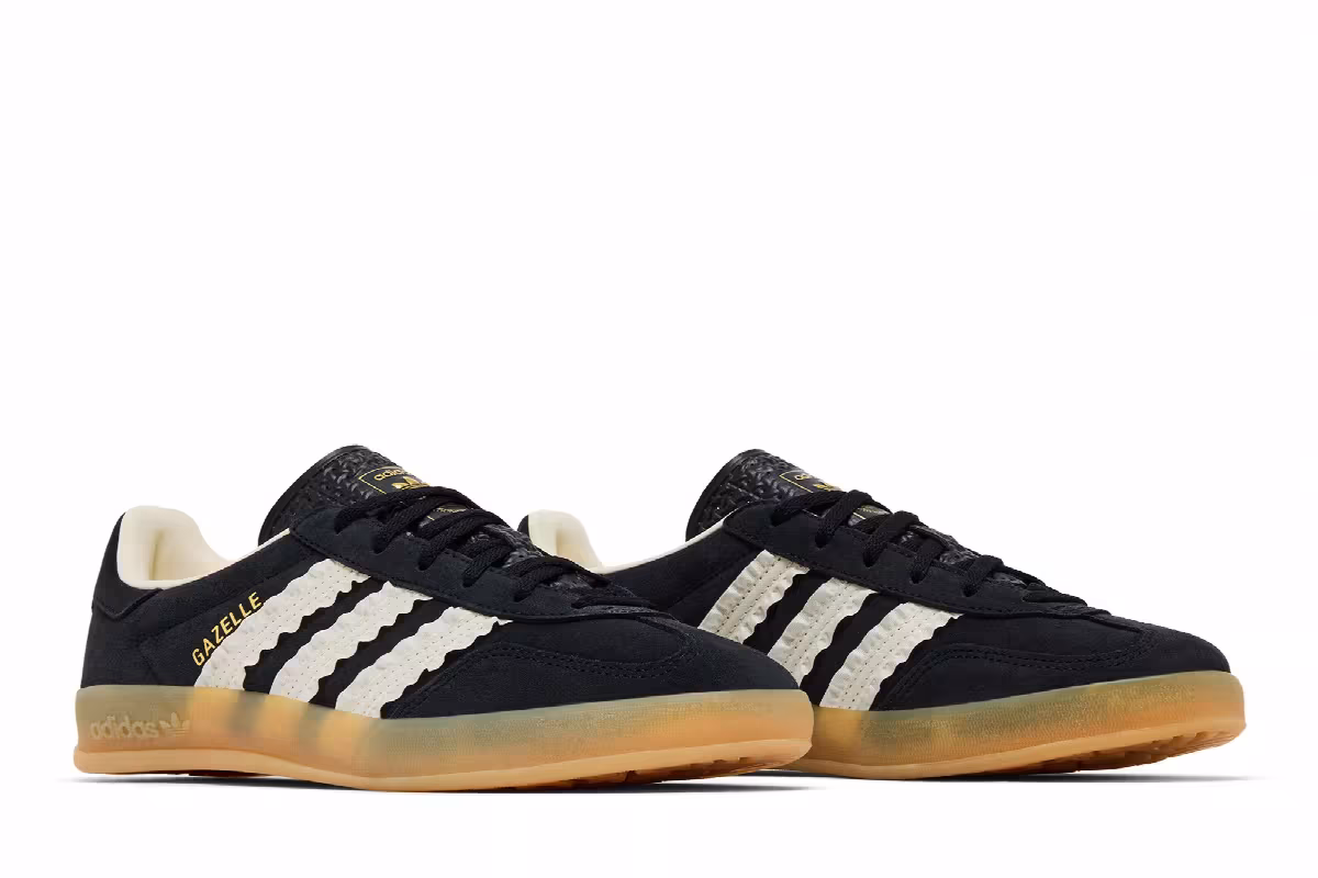 adidas Women's Gazelle Indoor Ruffled Stripes - Black Cream Gum, view 9