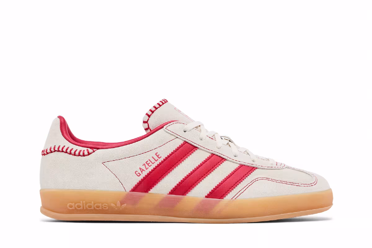 adidas Women's Gazelle Indoor Beige Scarlet Gum, view 2