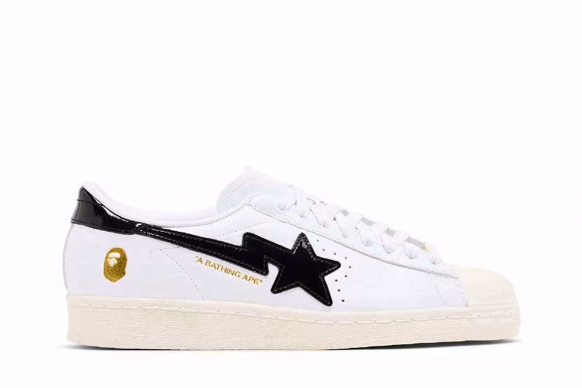 BAPE x adidas Superstar Vintage White Black, view 2