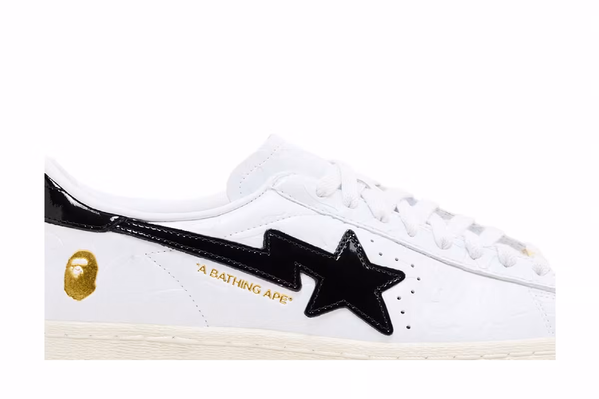 BAPE x adidas Superstar Vintage White Black, view 3