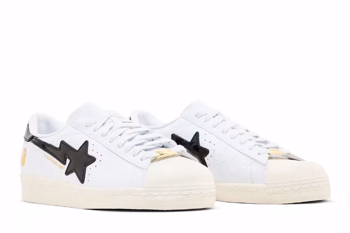 BAPE x adidas Superstar Vintage White Black, view 9