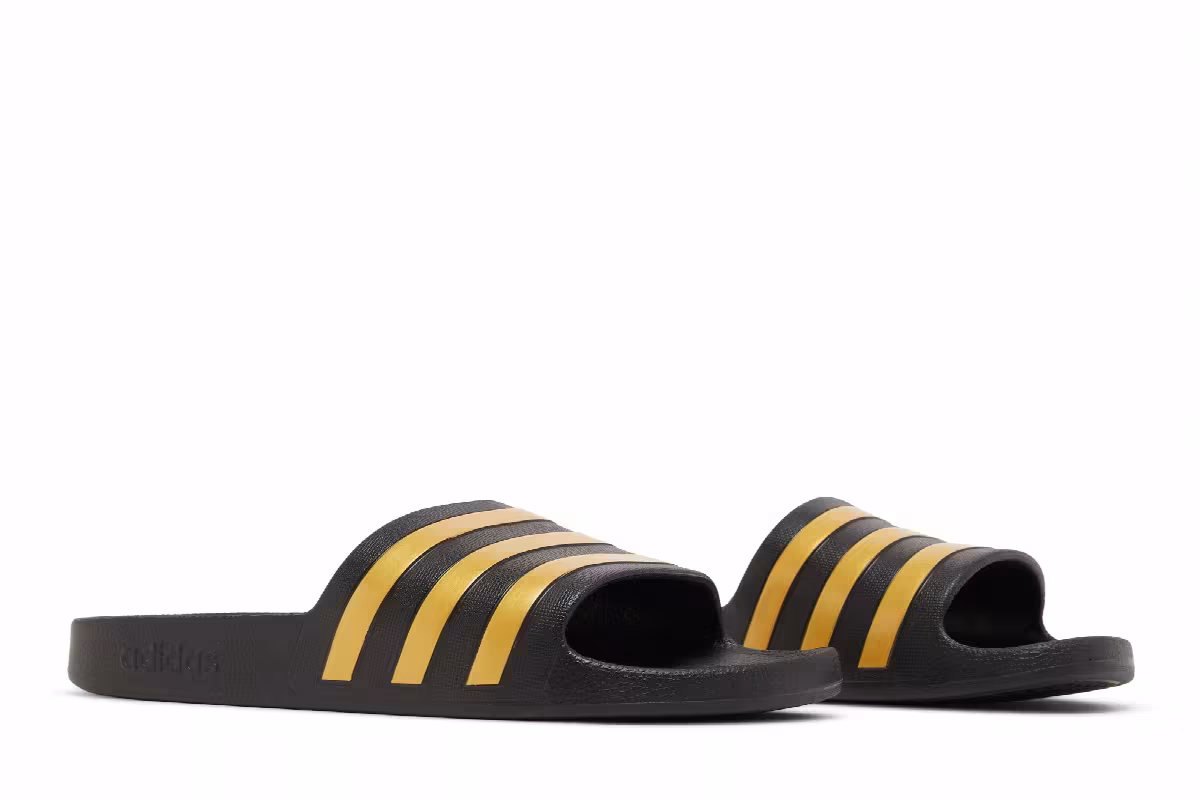 adidas Adilette Aqua Slides Black Gold Metallic, view 9