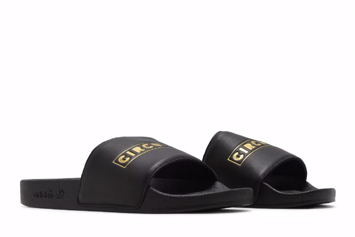 Circoloco x adidas Adilette Slide Black Gold Metallic, view 9