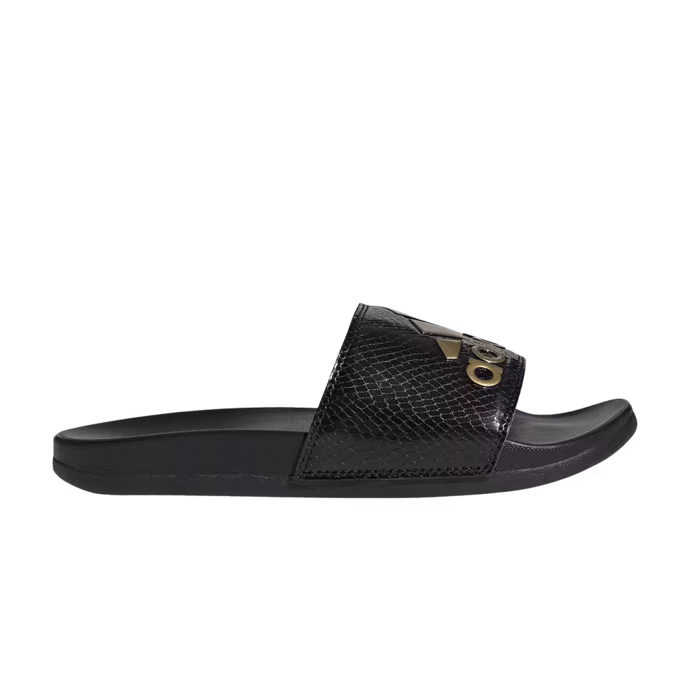 Adidas Women's Adilette Comfort Slide Black Gold Metallic