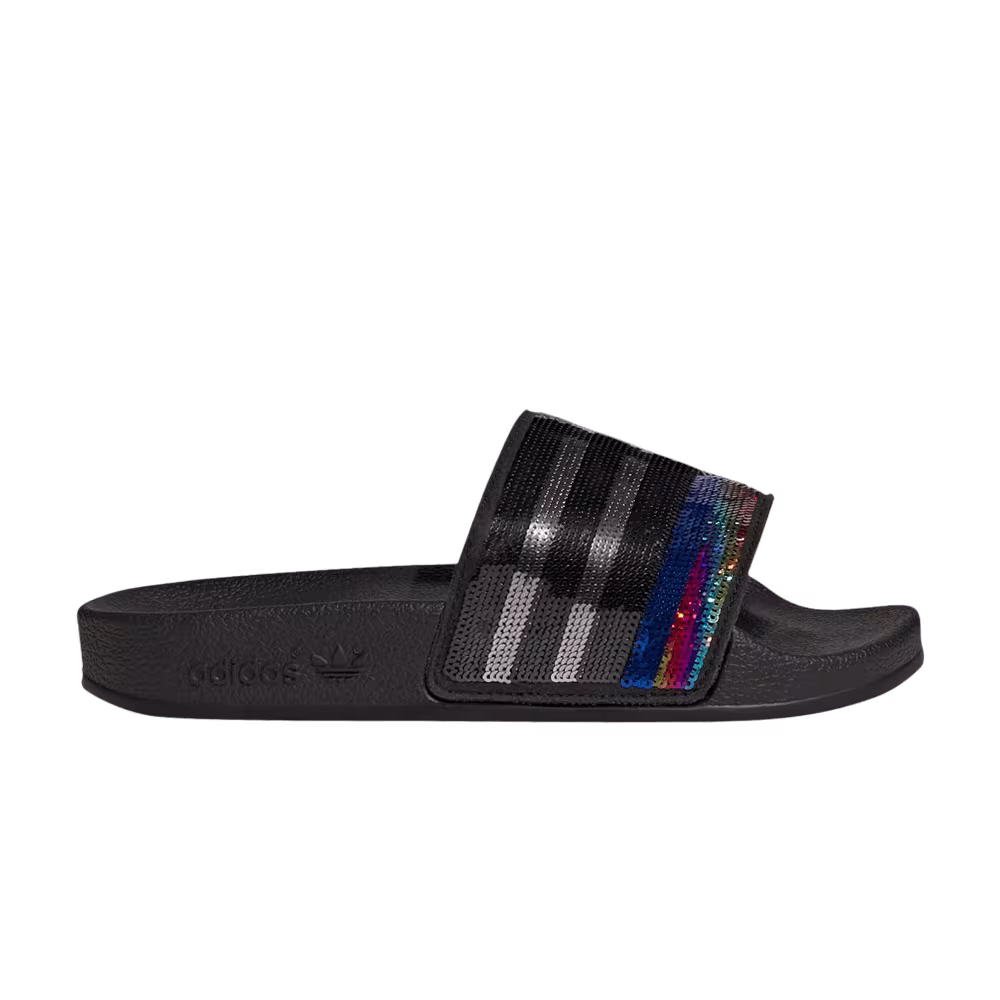 Adidas Adilette Slide J Black Sequined Rainbow