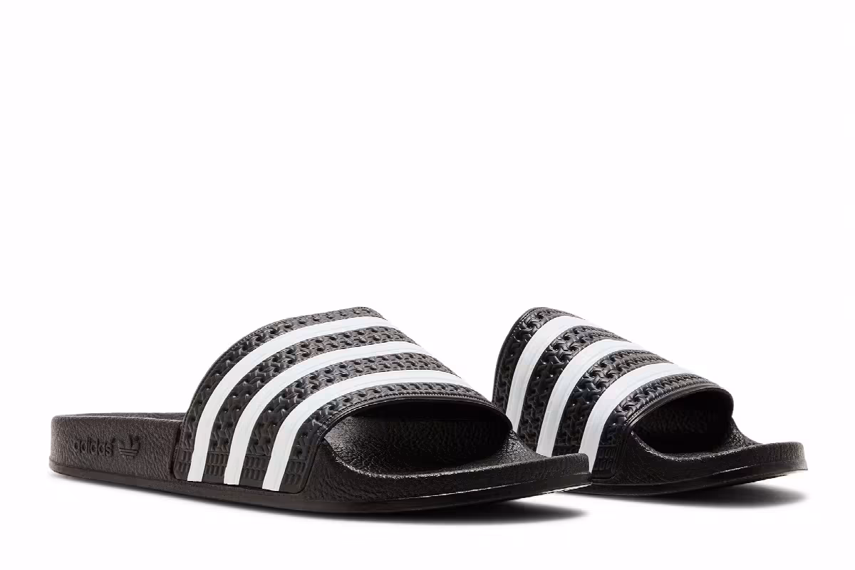 Adidas Adilette Slide J Black White, view 9