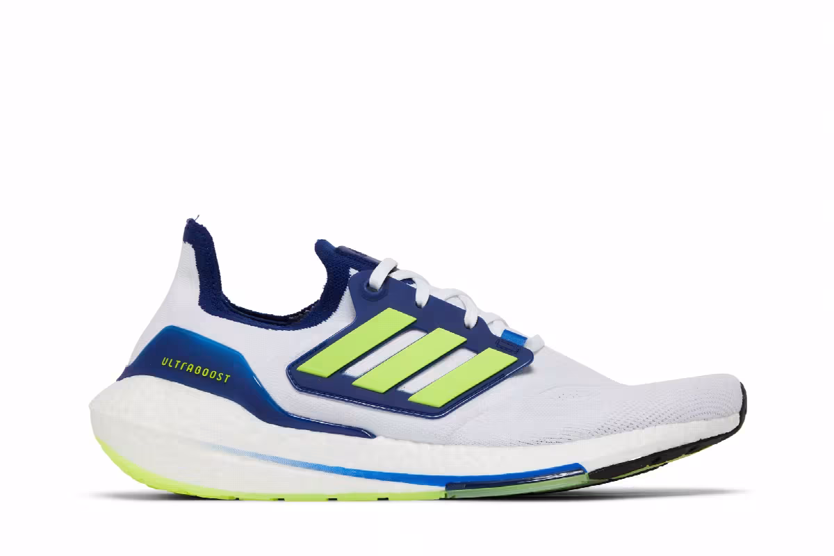 Adidas UltraBoost 22 White Solar Yellow Blue, view 2