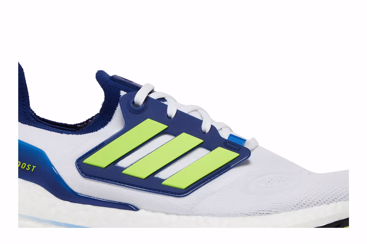 Adidas UltraBoost 22 White Solar Yellow Blue, view 3