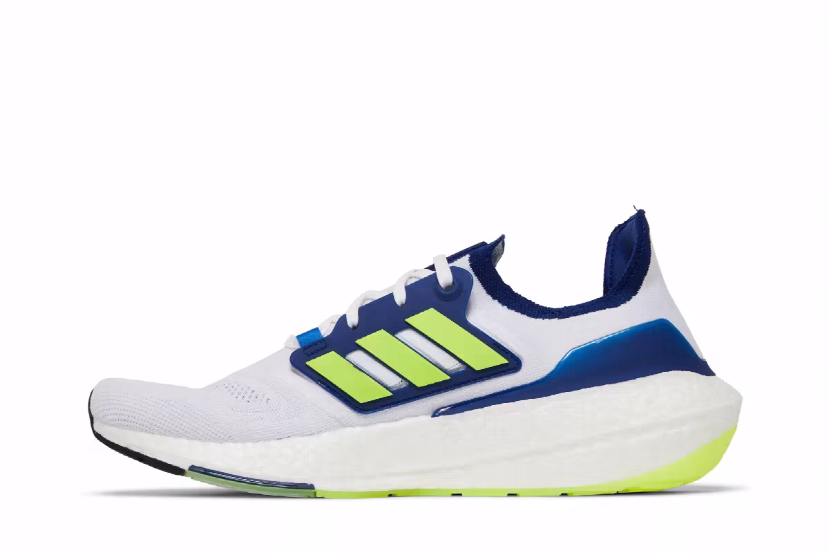 Adidas UltraBoost 22 White Solar Yellow Blue, view 4