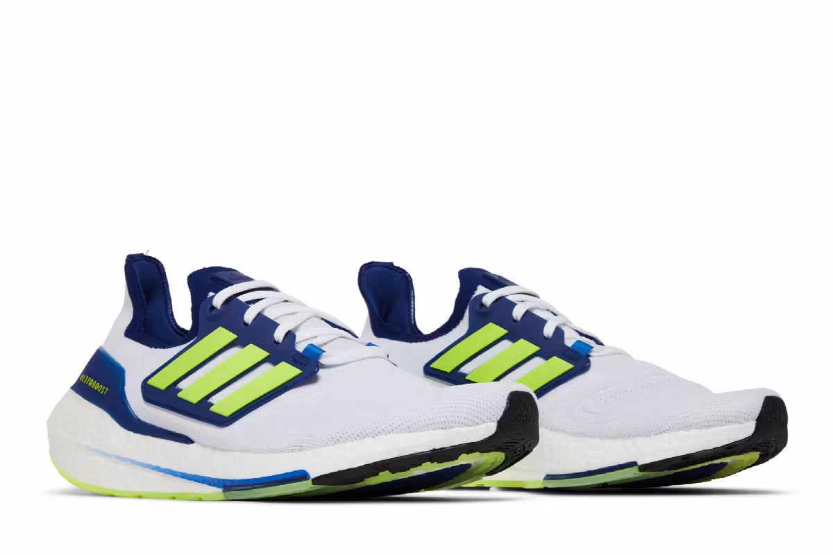 Adidas UltraBoost 22 White Solar Yellow Blue, view 9