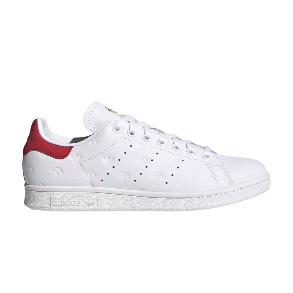 Adidas Women's Stan Smith Allover Debossed Trefoils - White Scarlet