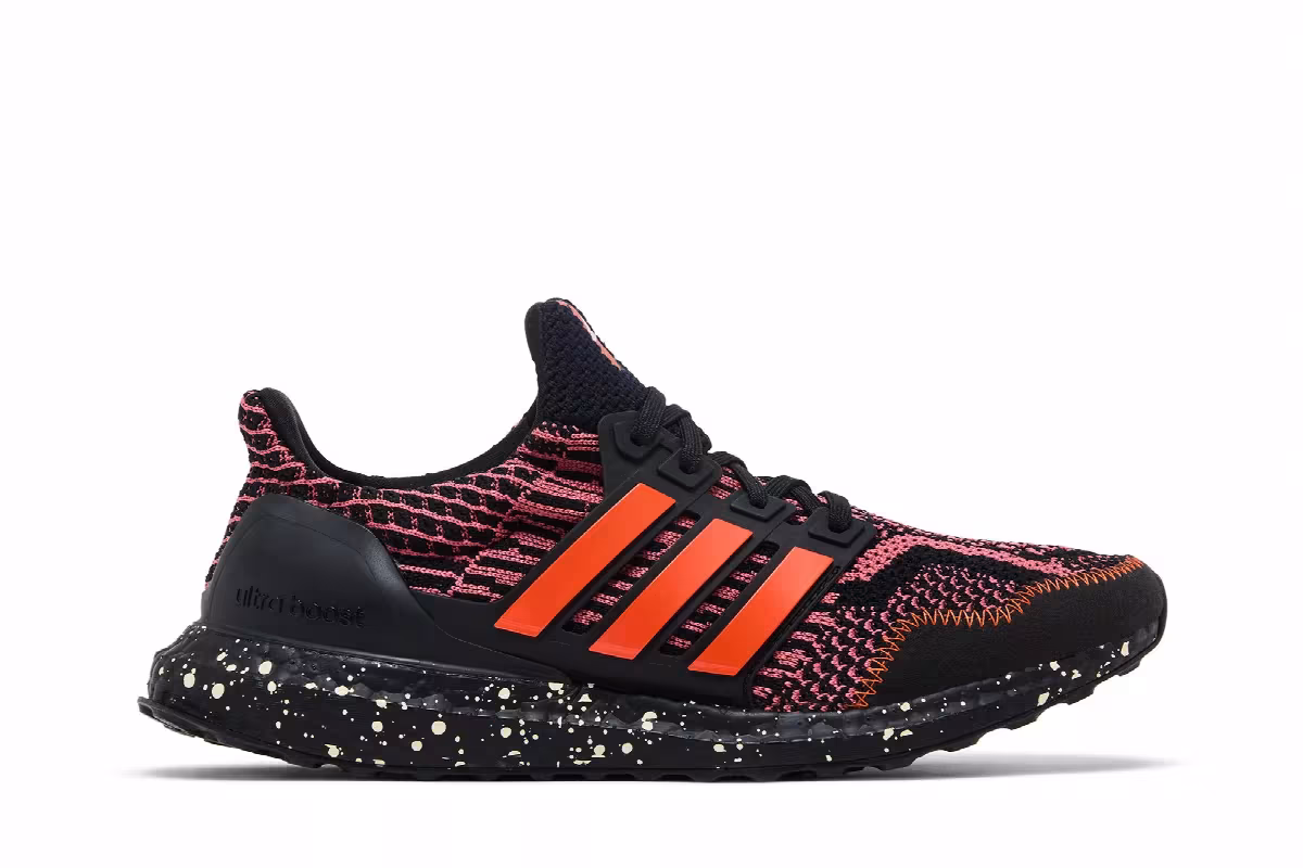 adidas Women's UltraBoost 5.0 DNA Black Wonder Red Speckled, view 2
