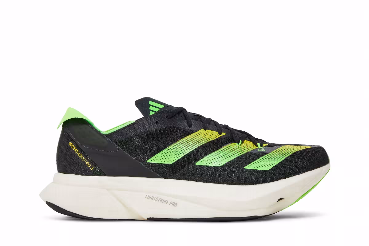 adidas Men's Adizero Adios Pro 3 Core Black Solar Green, view 2