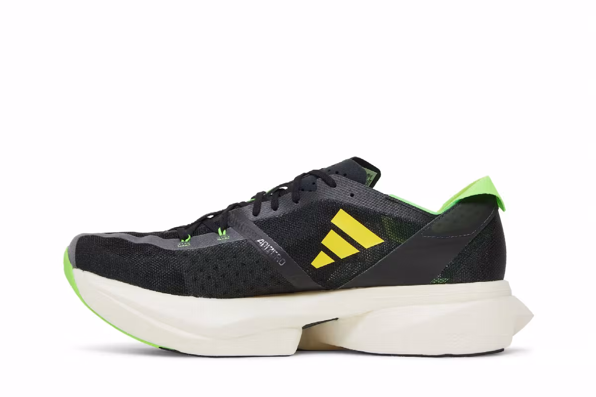 adidas Men's Adizero Adios Pro 3 Core Black Solar Green, view 4