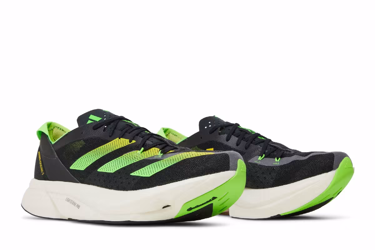 adidas Men's Adizero Adios Pro 3 Core Black Solar Green, view 9