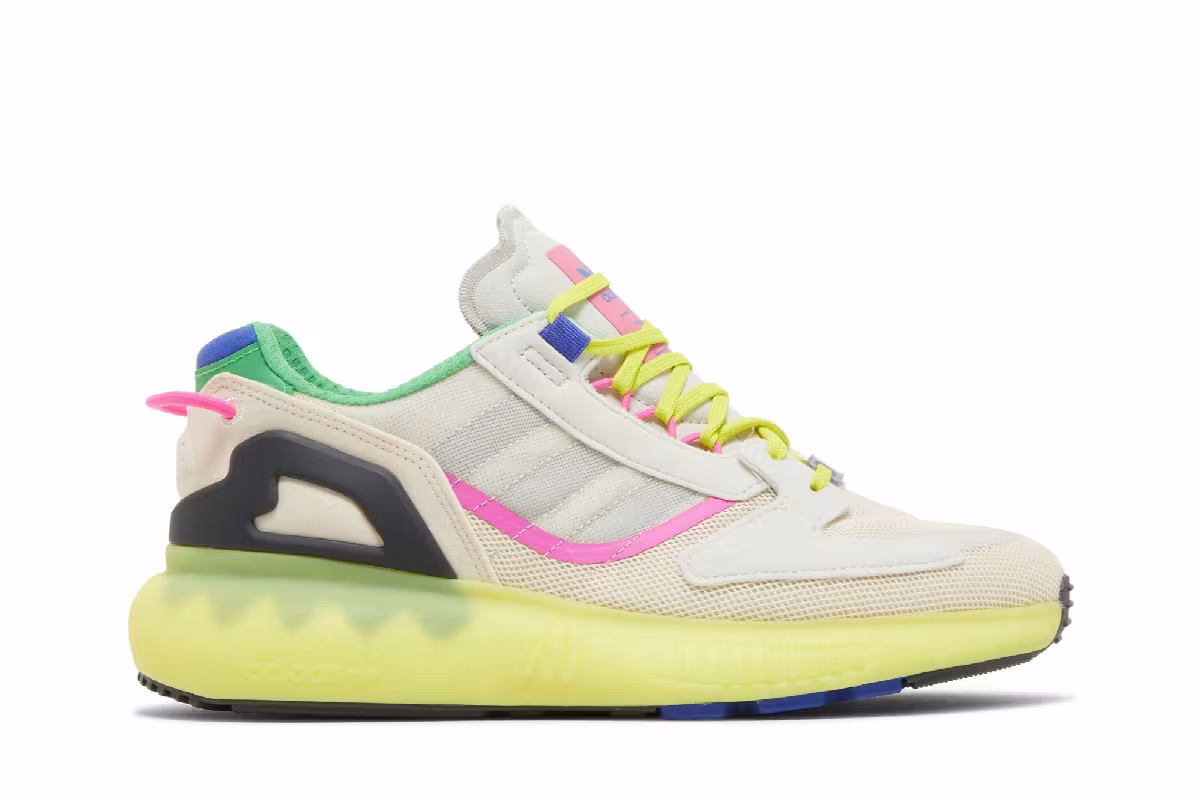 Adidas Women's ZX 5000 Boost Wonder White Acid Yellow, view 2
