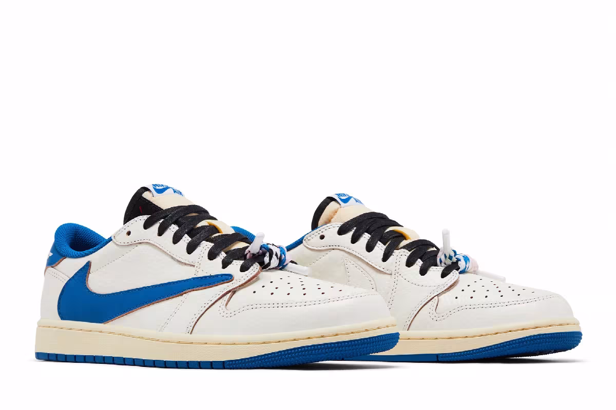 Fragment Design x Travis Scott x Air Jordan 1 Low OG SP Sail Military Blue, view 9