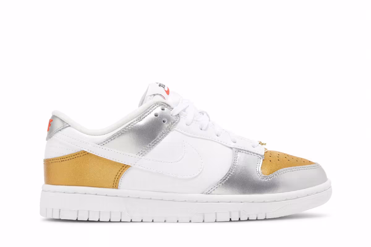 Nike Women's Dunk Low SE Silver Gold Metallic, view 2