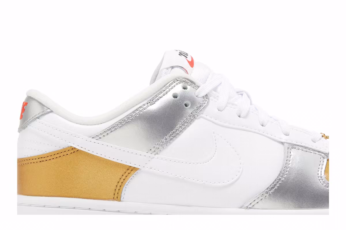 Nike Women's Dunk Low SE Silver Gold Metallic, view 3