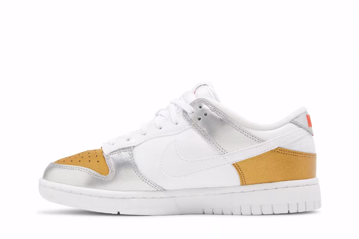 Nike Women's Dunk Low SE Silver Gold Metallic, view 4
