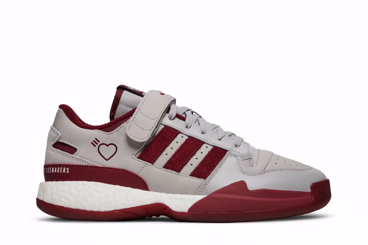 Human Made x adidas Forum Low Grey Burgundy, view 2