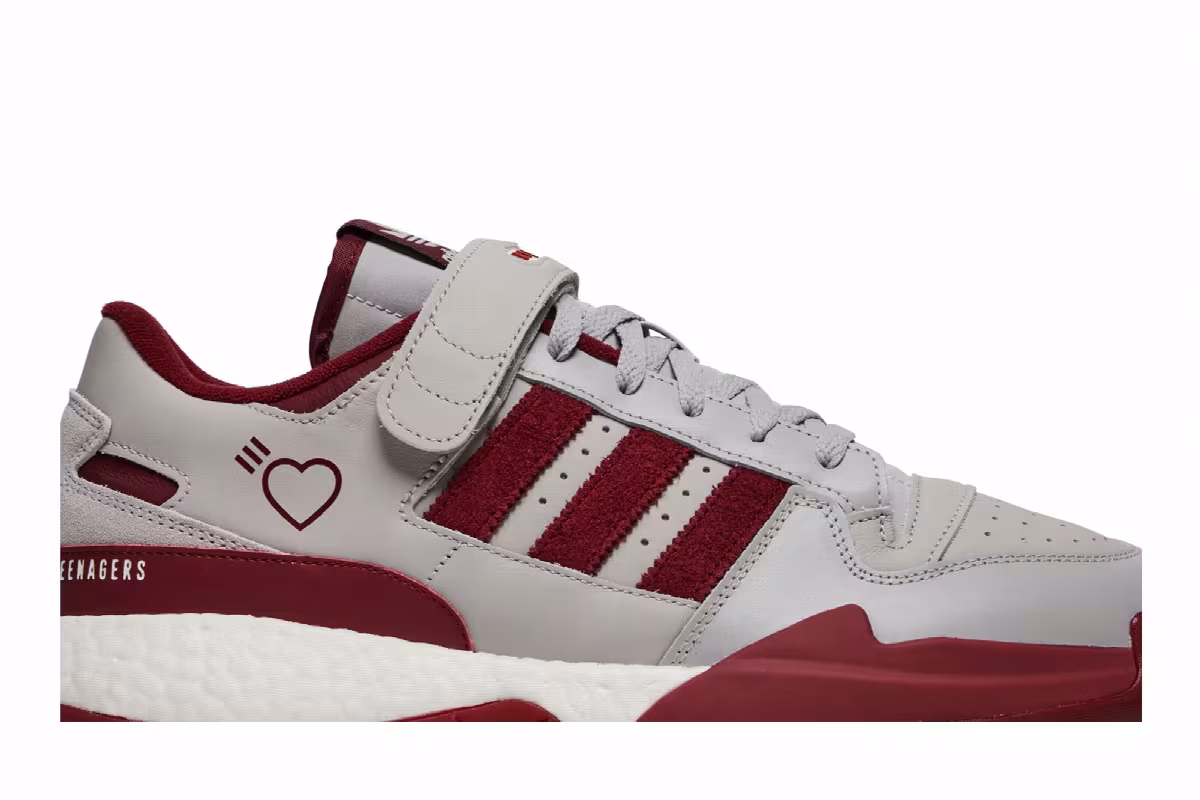 Human Made x adidas Forum Low Grey Burgundy, view 3