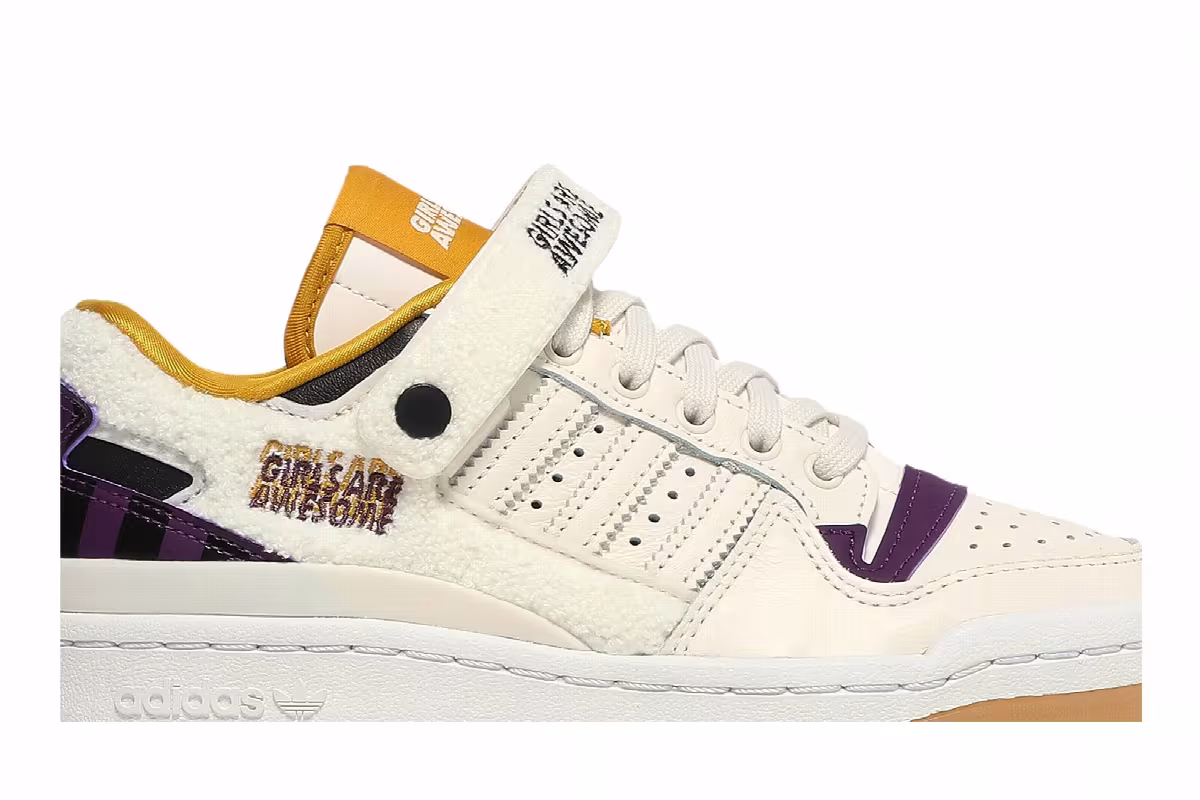 Girls Are Awesome x adidas Women's Forum Low White Purple Beauty, view 3