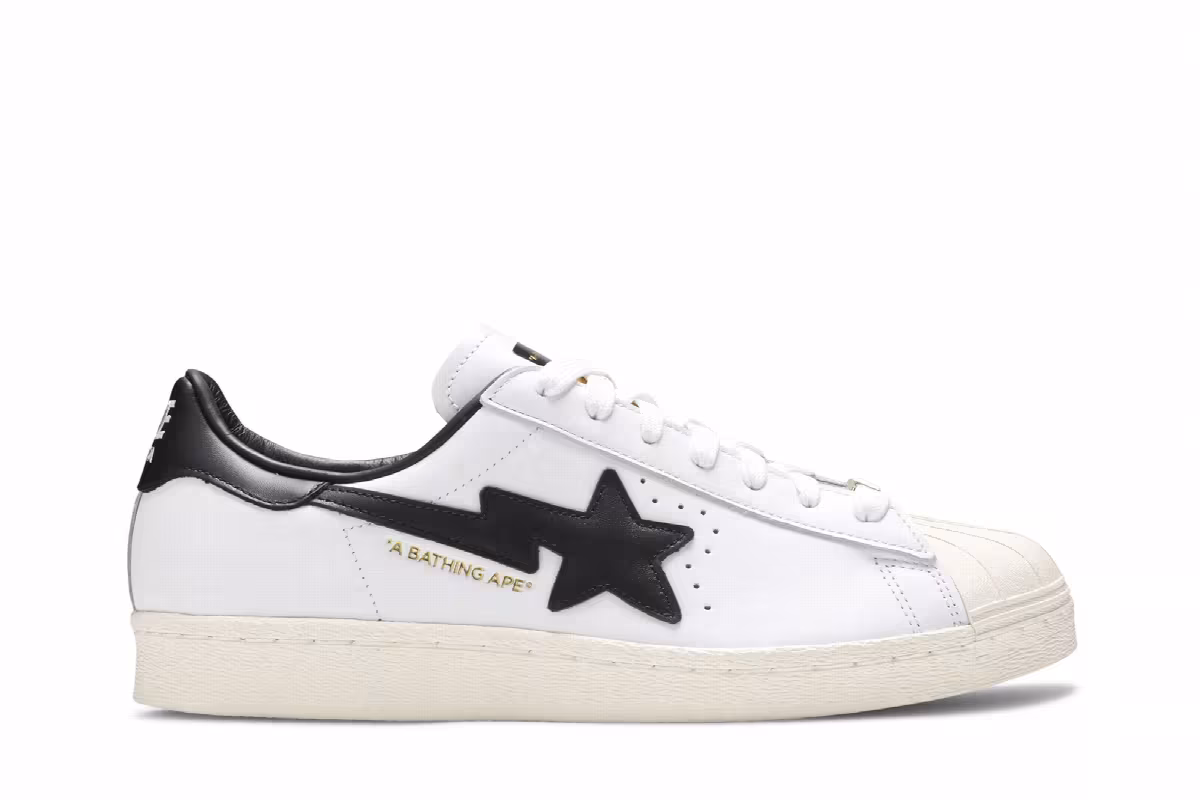 BAPE x adidas Superstar White Black, view 2
