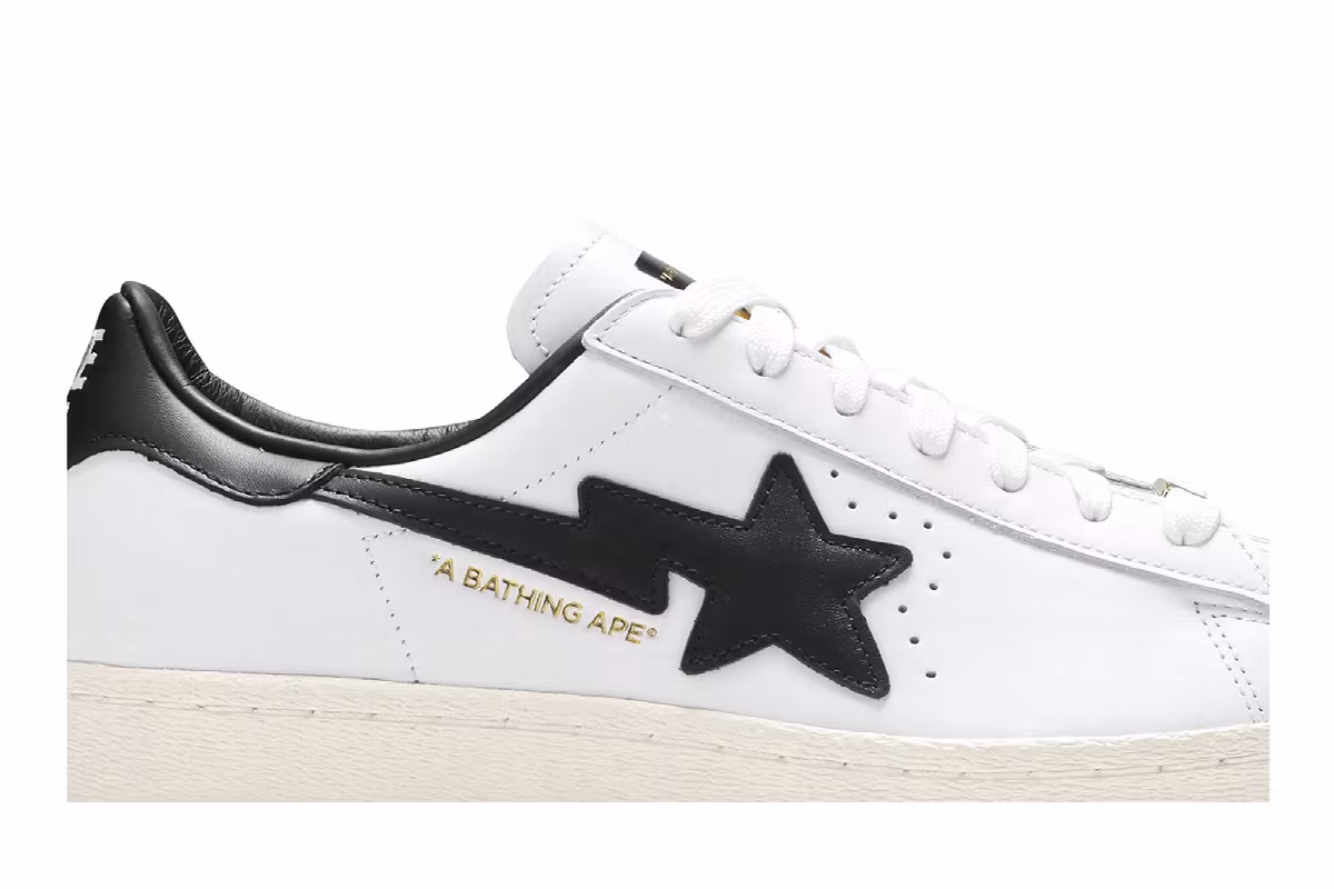BAPE x adidas Superstar White Black, view 3