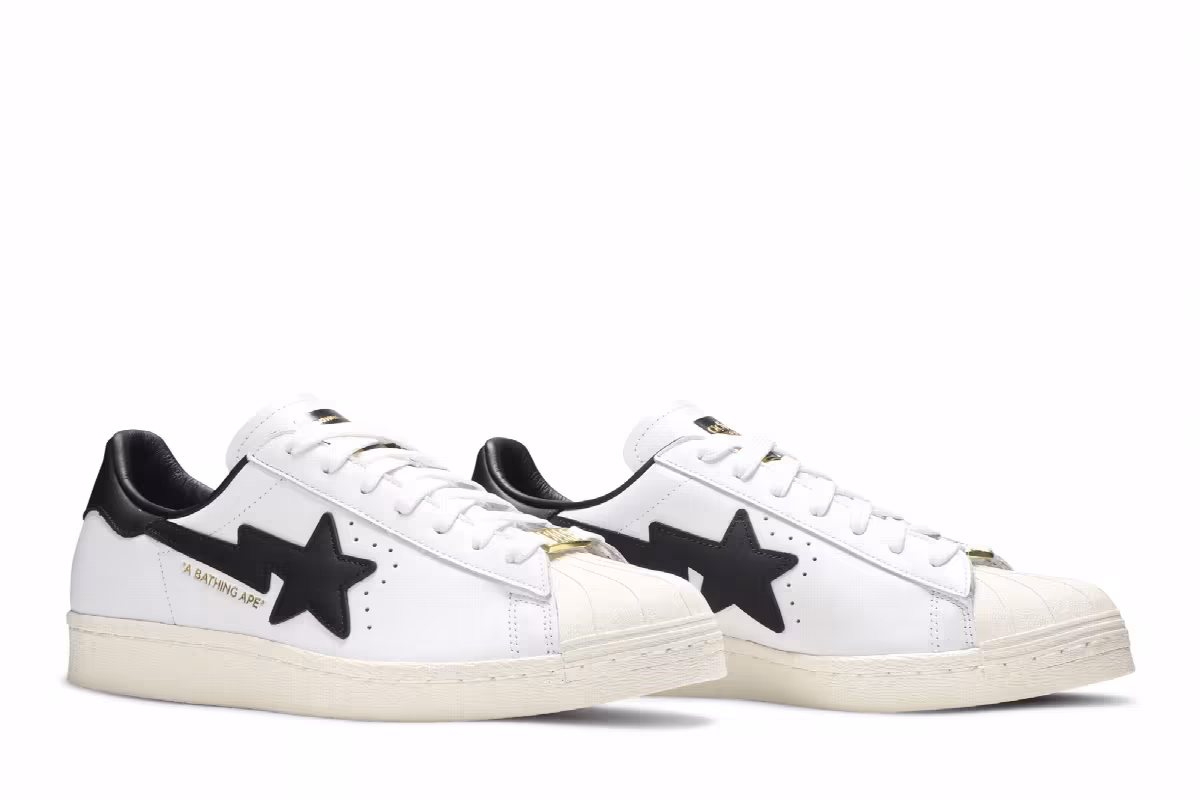 BAPE x adidas Superstar White Black, view 9