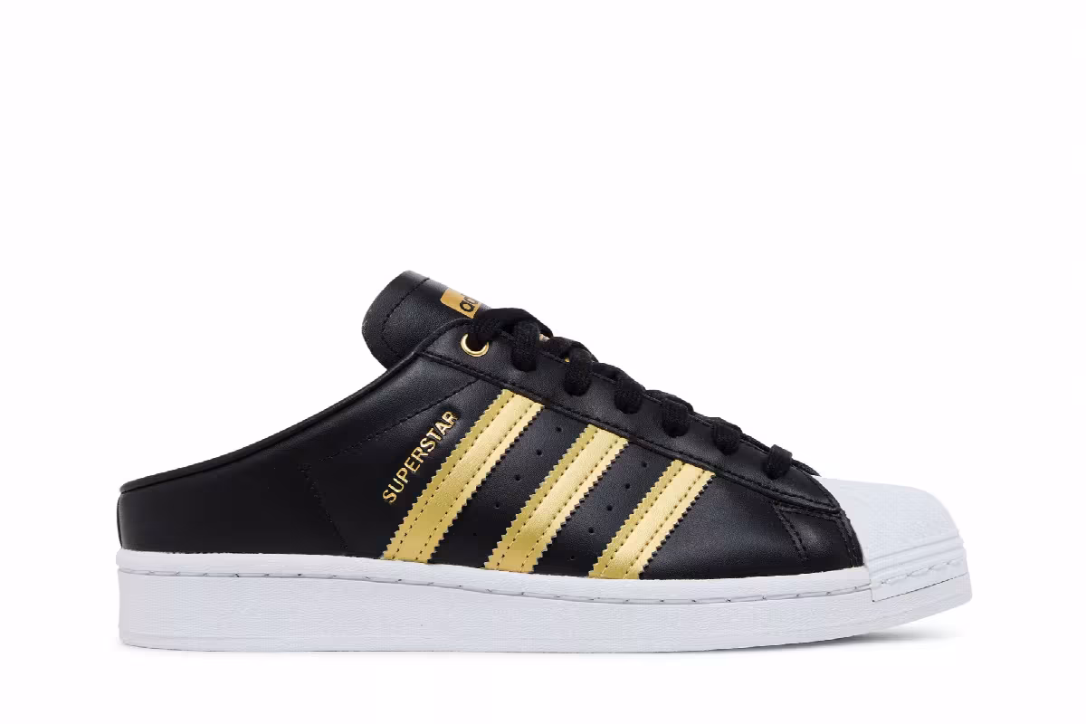 Adidas Women's Superstar Mule Black Gold Metallic, view 2