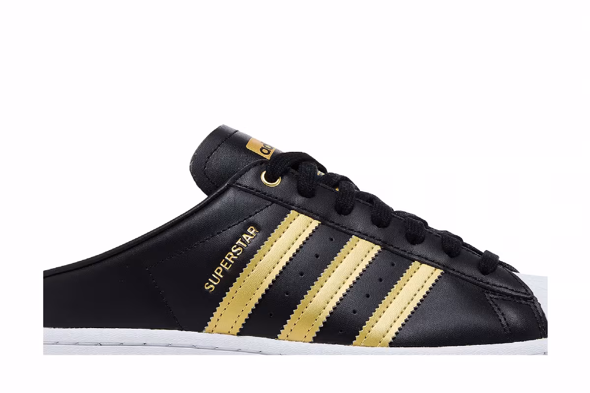 Adidas Women's Superstar Mule Black Gold Metallic, view 3