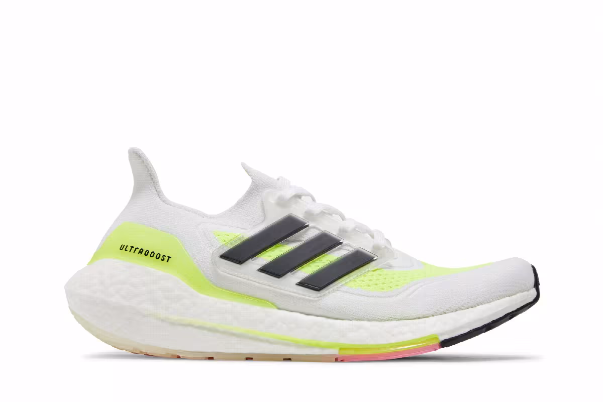 adidas Women's UltraBoost 21 White Solar Yellow, view 2