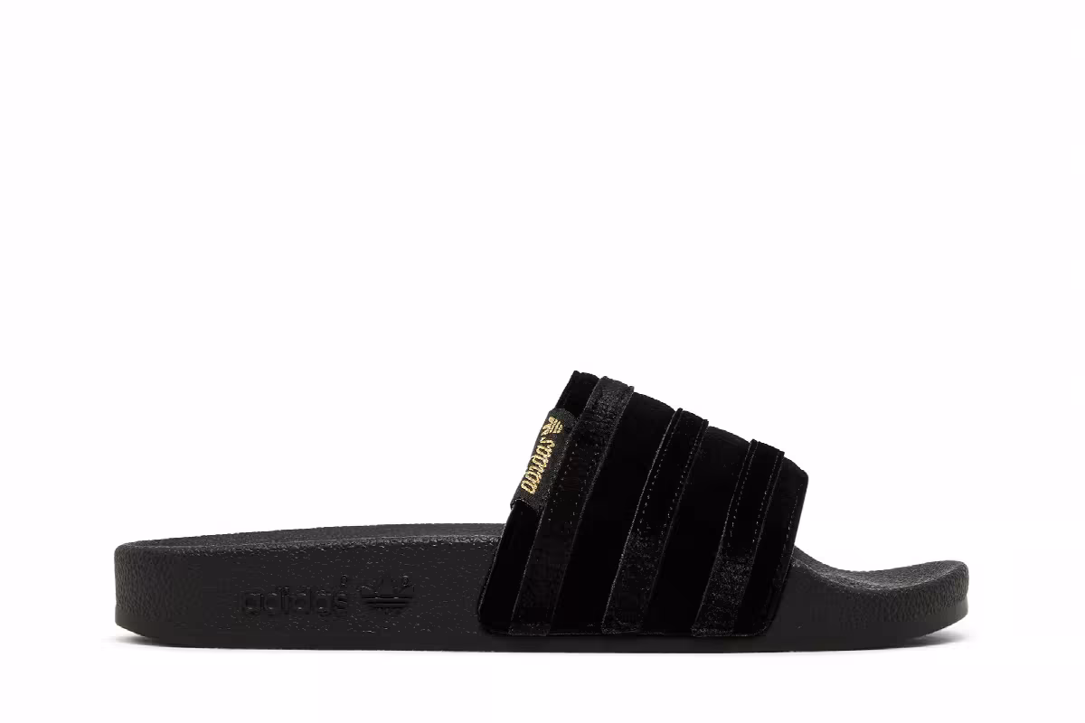 Adidas Women's Adilette Slide Black Gold Metallic, view 2