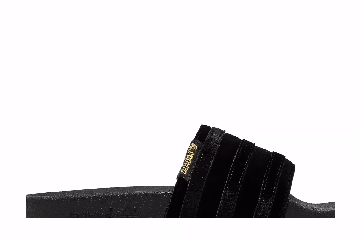 Adidas Women's Adilette Slide Black Gold Metallic, view 3
