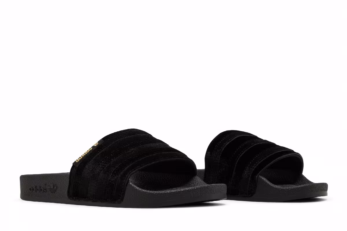 Adidas Women's Adilette Slide Black Gold Metallic, view 9