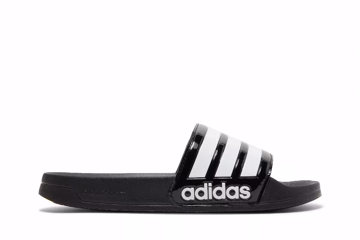 Hirocoledge x adidas Women's Adilette Shower Slide Black White, view 2