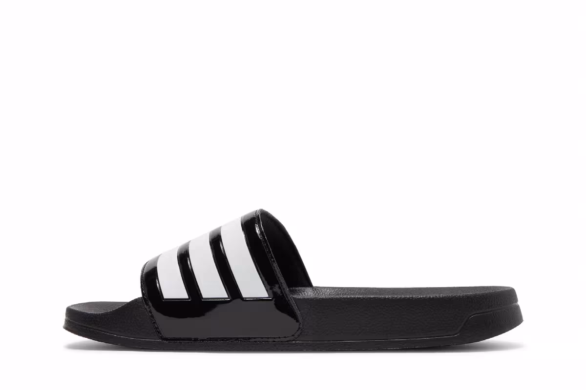 Hirocoledge x adidas Women's Adilette Shower Slide Black White, view 4