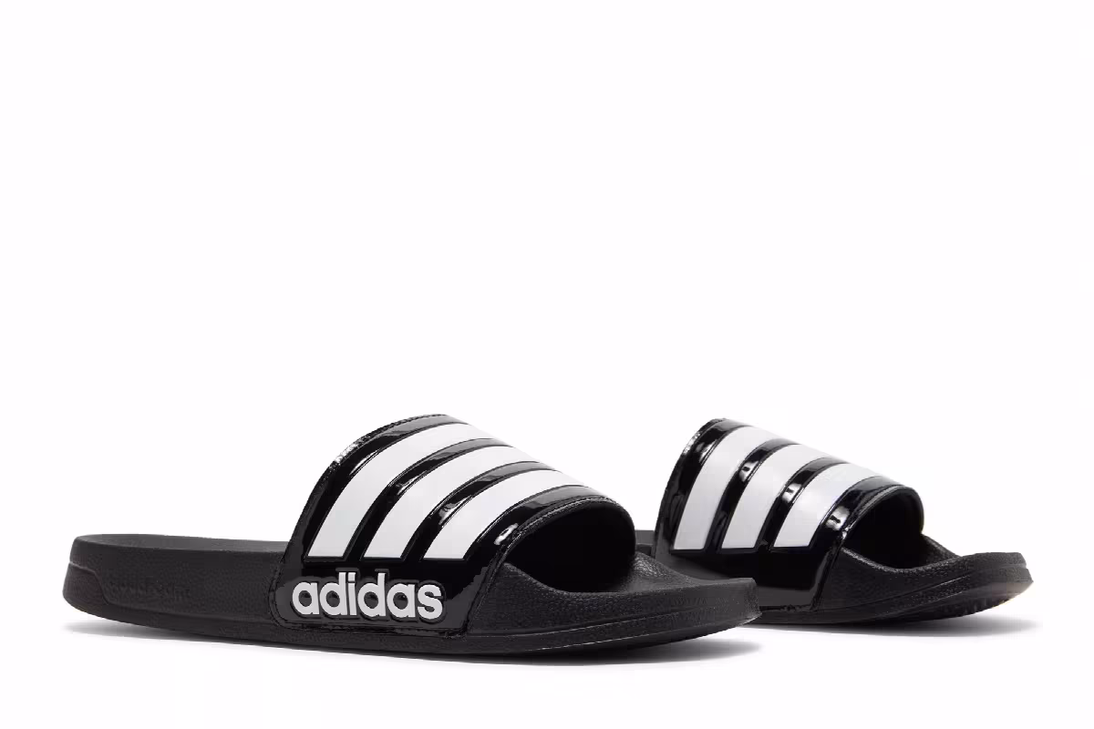 Hirocoledge x adidas Women's Adilette Shower Slide Black White, view 9