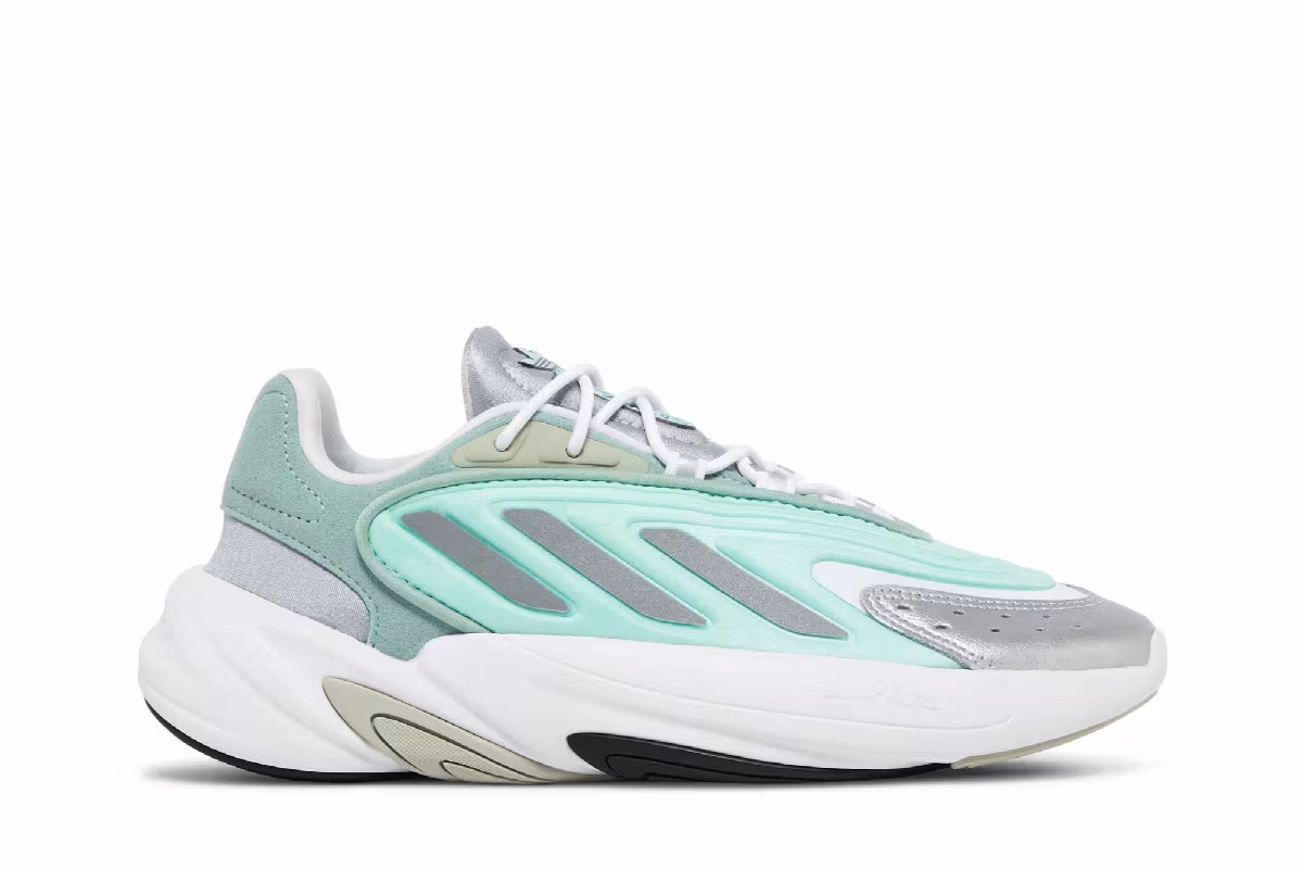 Adidas Women's Ozelia Hazy Green Silver Metallic, view 2