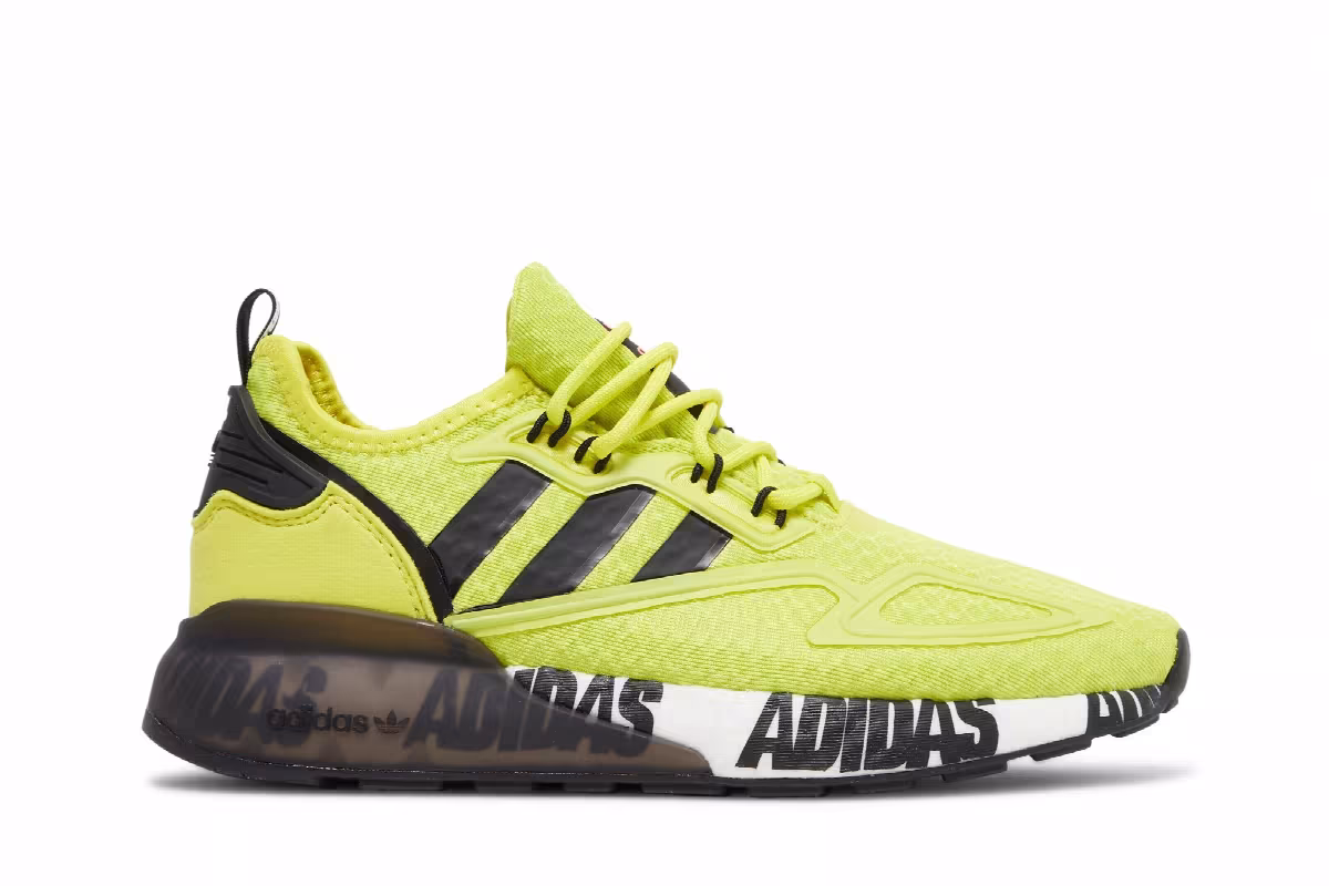 Adidas ZX 2K Boost J Bold Logo Graphic - Acid Yellow, view 2