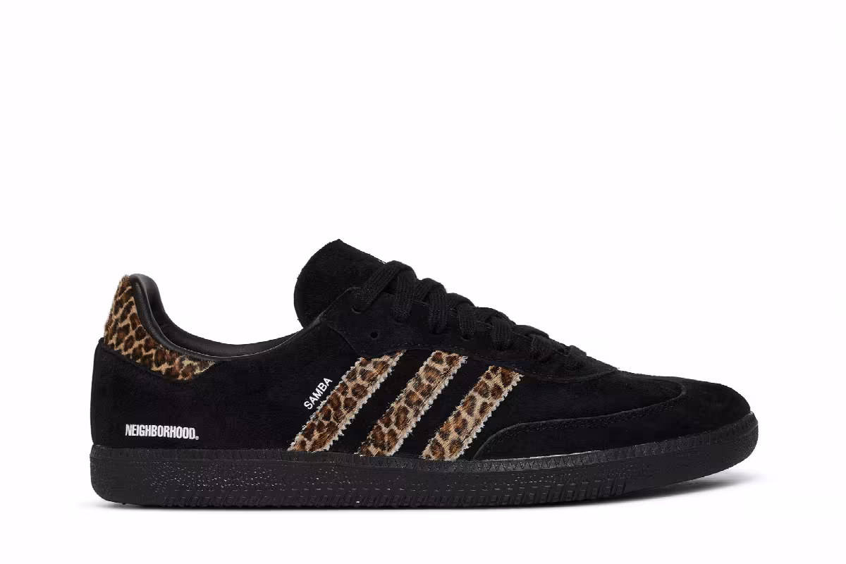 END. x Neighborhood x adidas Samba Black Leopard, view 2