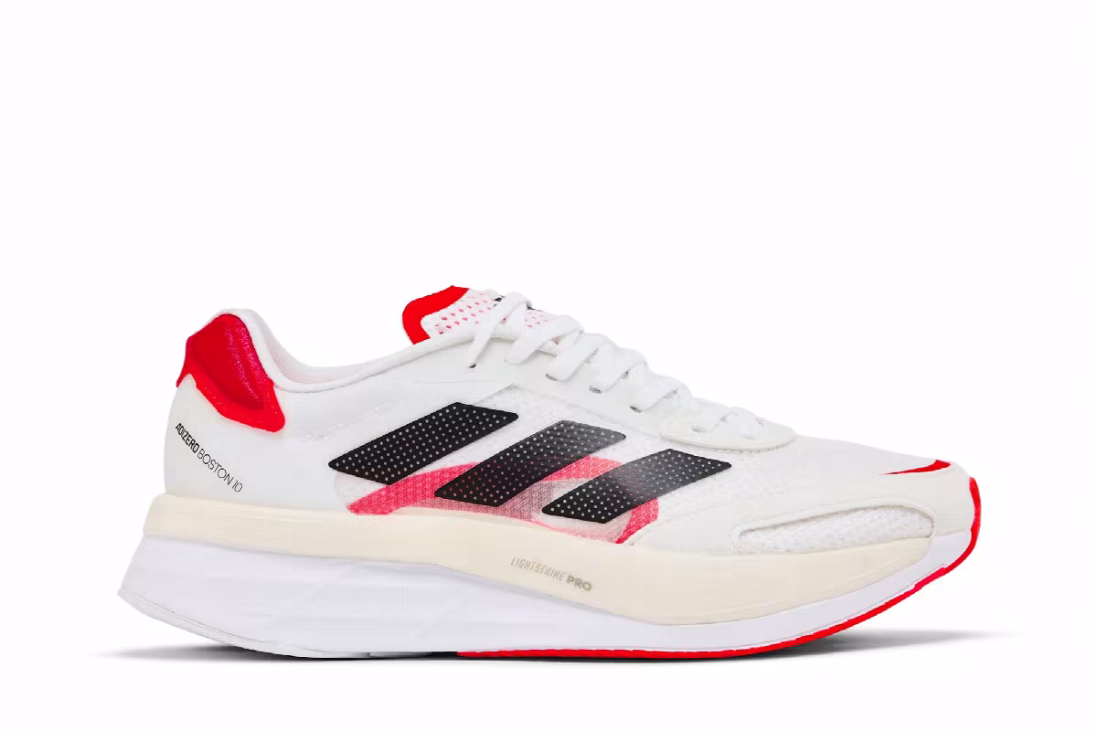 adidas Women's Adizero Boston 10 White Solar Red, view 2