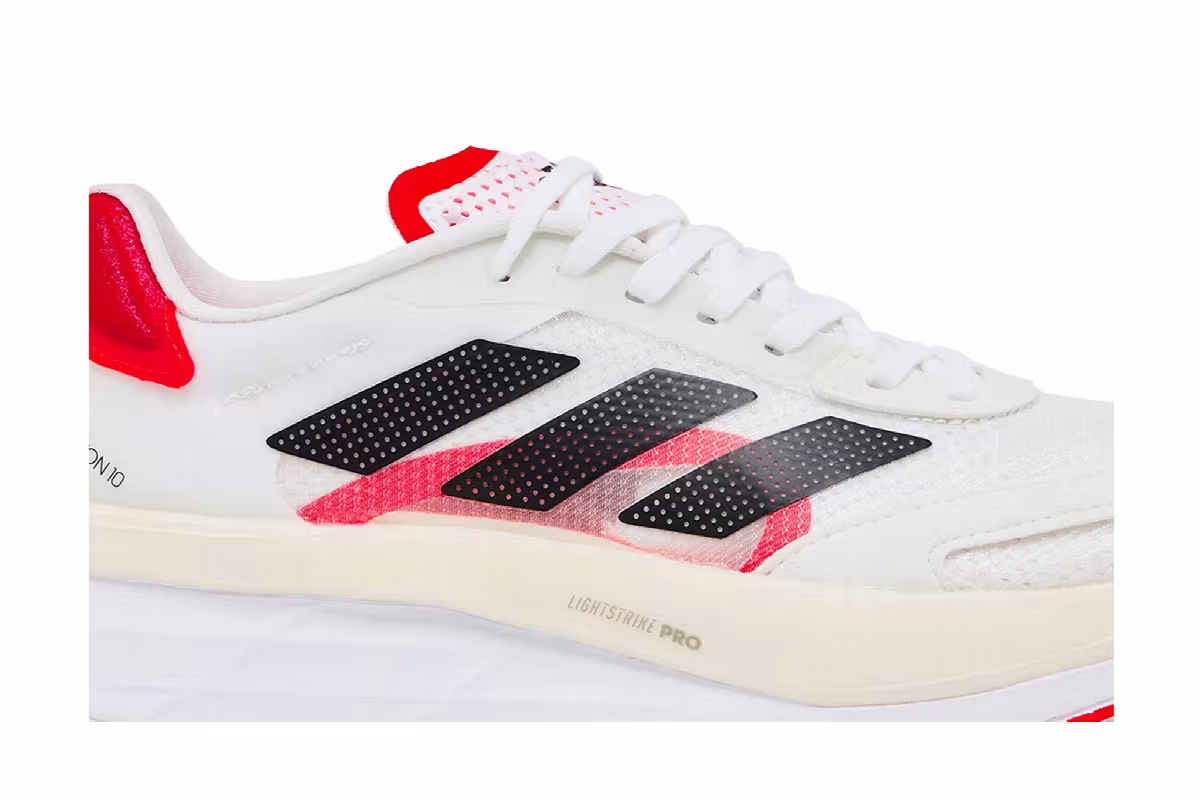 adidas Women's Adizero Boston 10 White Solar Red, view 3