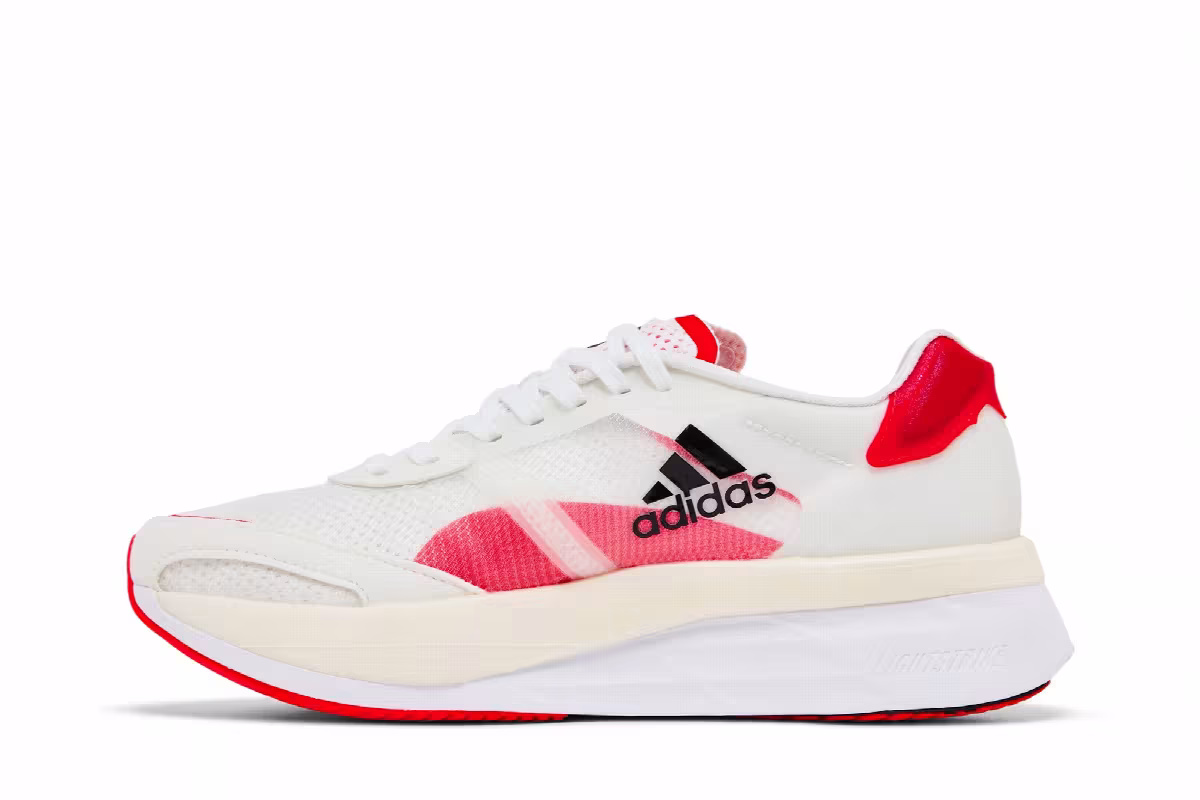 adidas Women's Adizero Boston 10 White Solar Red, view 4