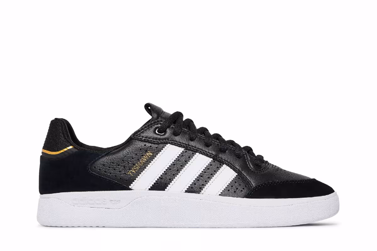 adidas Tyshawn Low Black Gold Metallic Leather, view 2