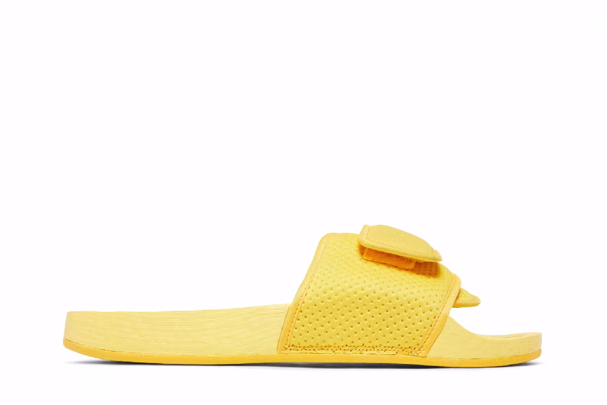 Pharrell x adidas Chancletas Hu Slides Bold Gold, view 2