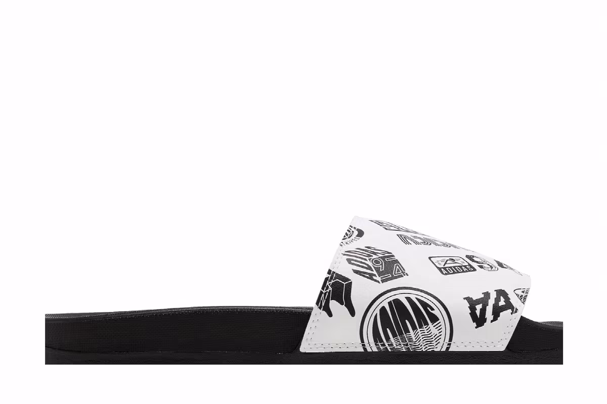 adidas Adilette Comfort Slide All Over Logos - White, view 3