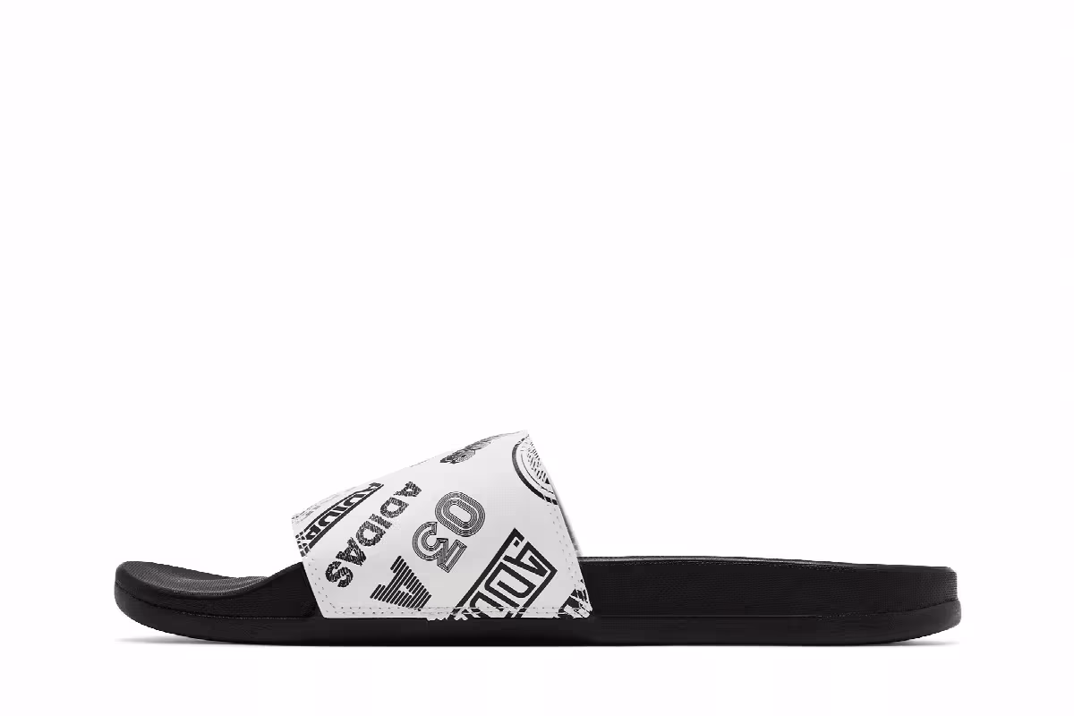adidas Adilette Comfort Slide All Over Logos - White, view 4
