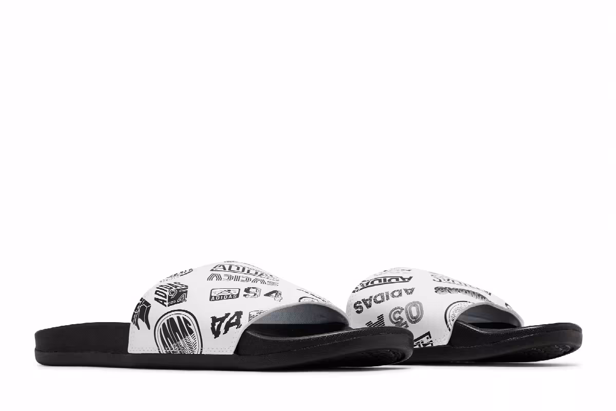 adidas Adilette Comfort Slide All Over Logos - White, view 9